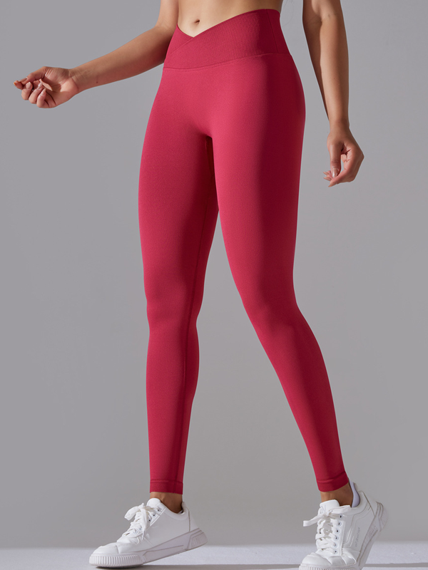 Flexvibe High Waisted Crisscross Waist Yoga Leggings - Seamless Knit Butt Lifting Solid Color