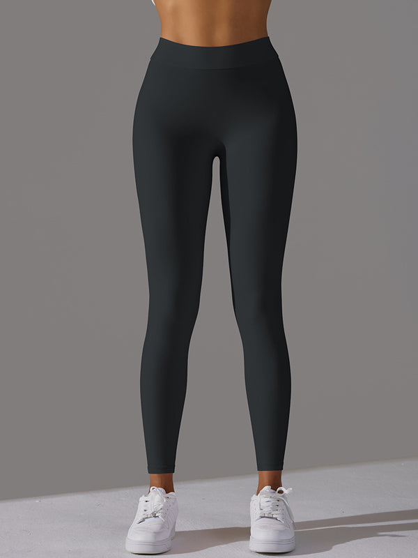 Flexvibe V-Waist Ruffled Yoga Capris - High Waisted Butt Lifting Tummy Control Solid Color