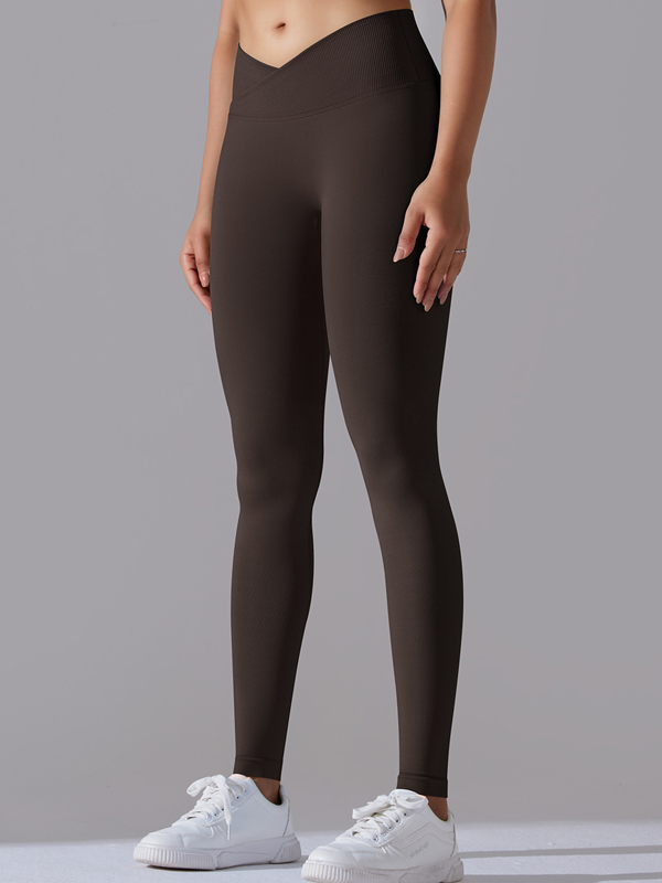 Flexvibe High Waisted Crisscross Waist Yoga Leggings - Seamless Knit Butt Lifting Solid Color