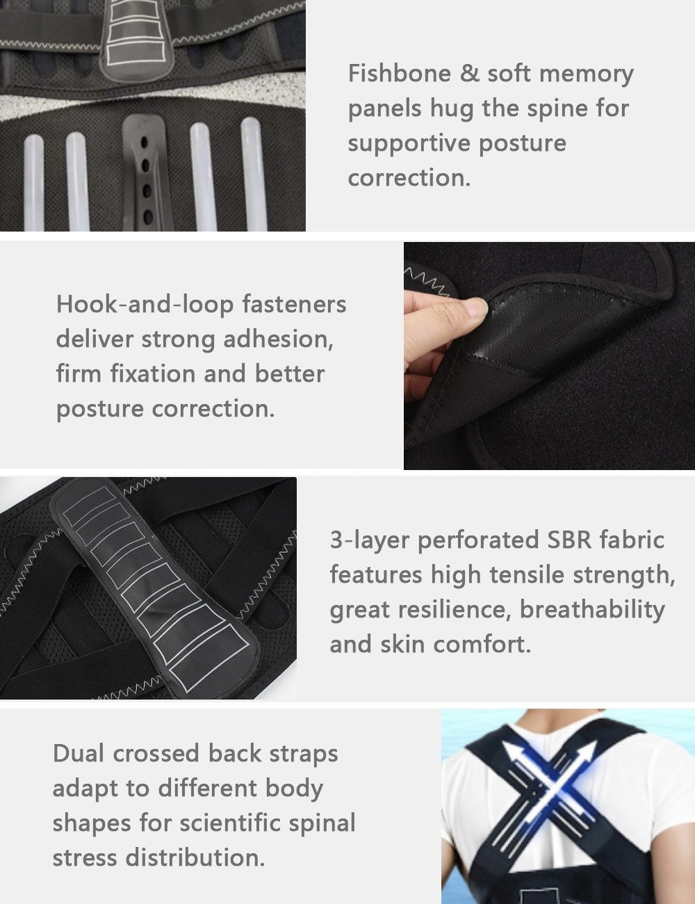 Flexvibe Adjustable Posture Support Back Brace in Black