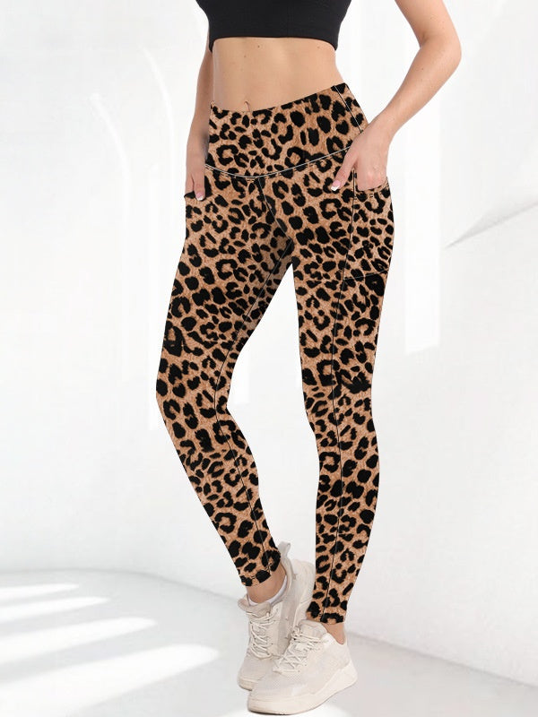 Flexvibe Pouch High-Waisted Yoga Pants Leopard Print Milk Silk Capri Bare