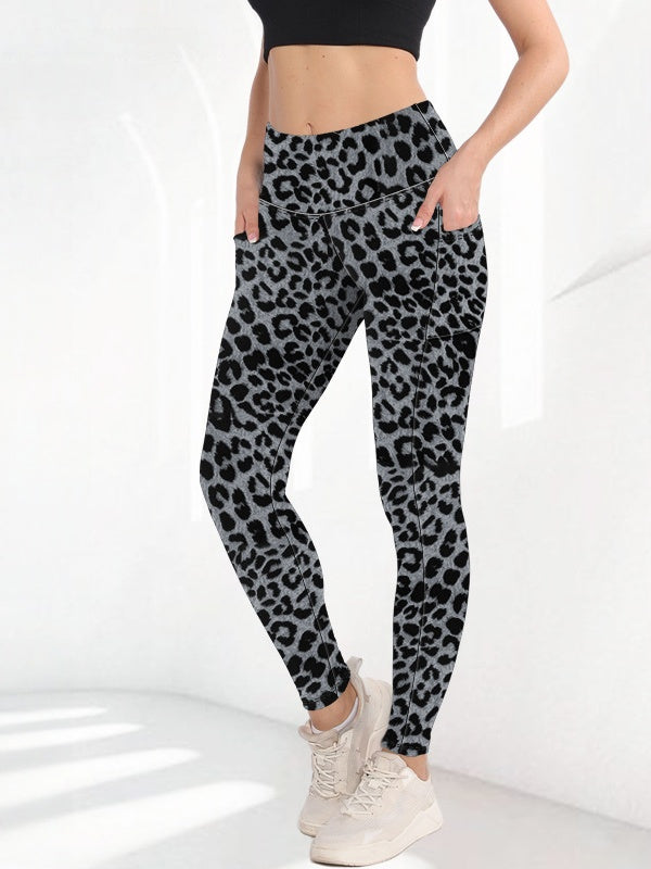 Flexvibe Pouch High-Waisted Yoga Pants Leopard Print Milk Silk Capri Bare
