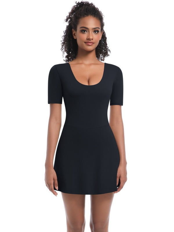 Flexvibe Women’s Tennis Workout Bodysuit - Low-Cut Slim-Fit Figure-Flattering Sportswear