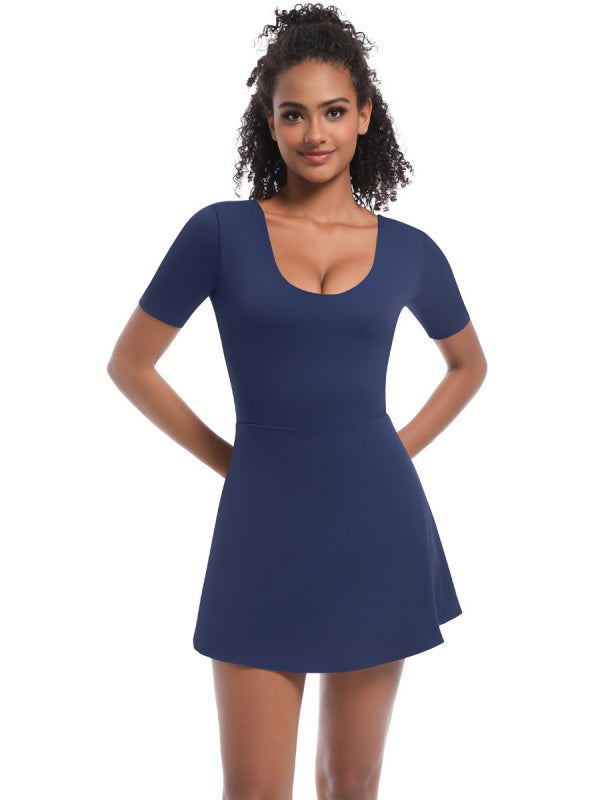 Flexvibe Women’s Tennis Workout Bodysuit - Low-Cut Slim-Fit Figure-Flattering Sportswear