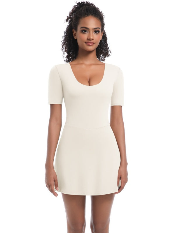 Flexvibe Women’s Tennis Workout Bodysuit - Low-Cut Slim-Fit Figure-Flattering Sportswear