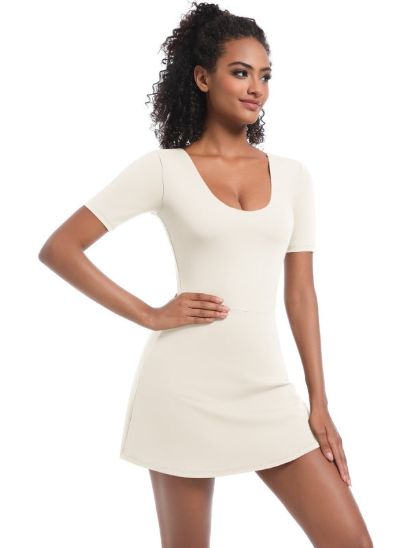 Flexvibe Women’s Tennis Workout Bodysuit - Low-Cut Slim-Fit Figure-Flattering Sportswear