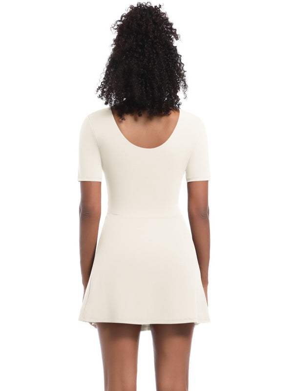 Flexvibe Women’s Tennis Workout Bodysuit - Low-Cut Slim-Fit Figure-Flattering Sportswear