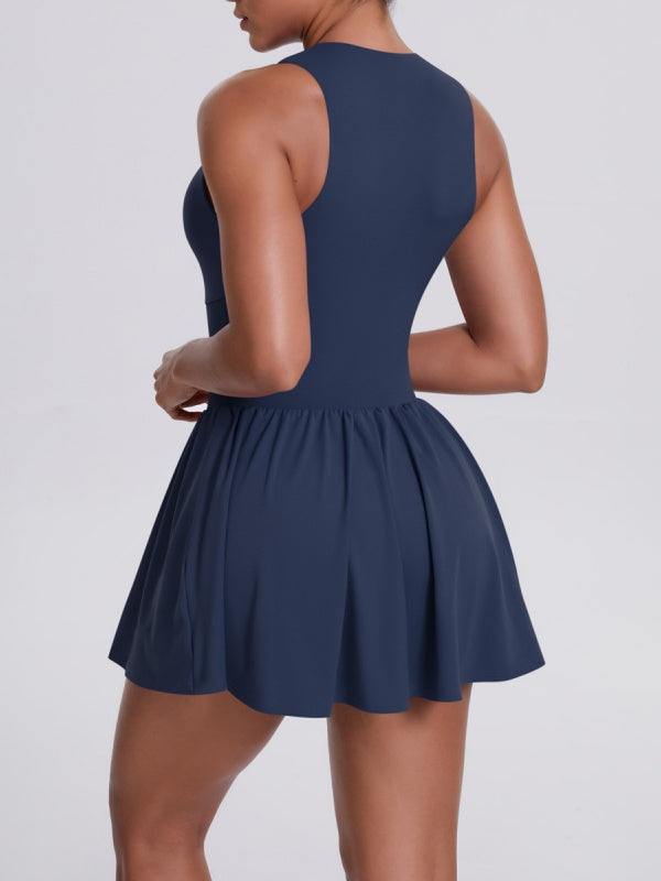 Flexvibe Stand Collar Anti-Chafing Dress - Stretchy Breathable Sporty Casual Wear
