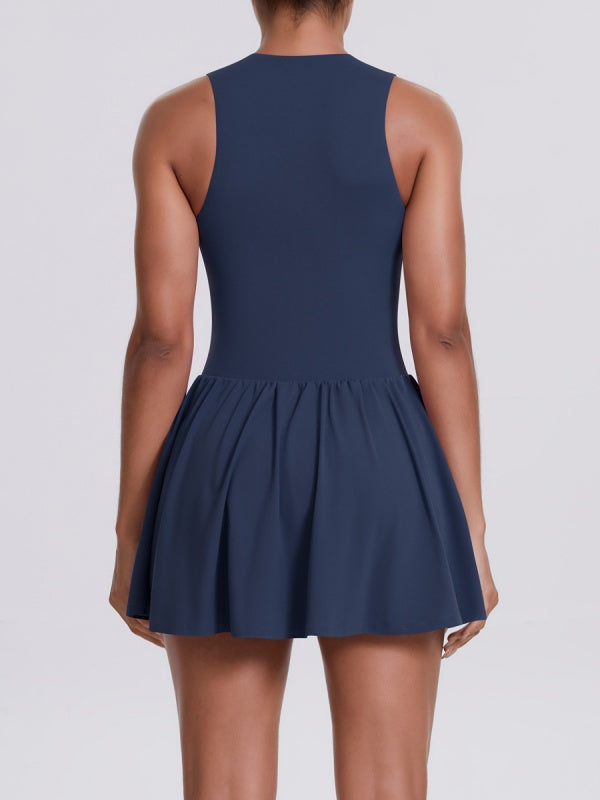 Flexvibe Stand Collar Anti-Chafing Dress - Stretchy Breathable Sporty Casual Wear