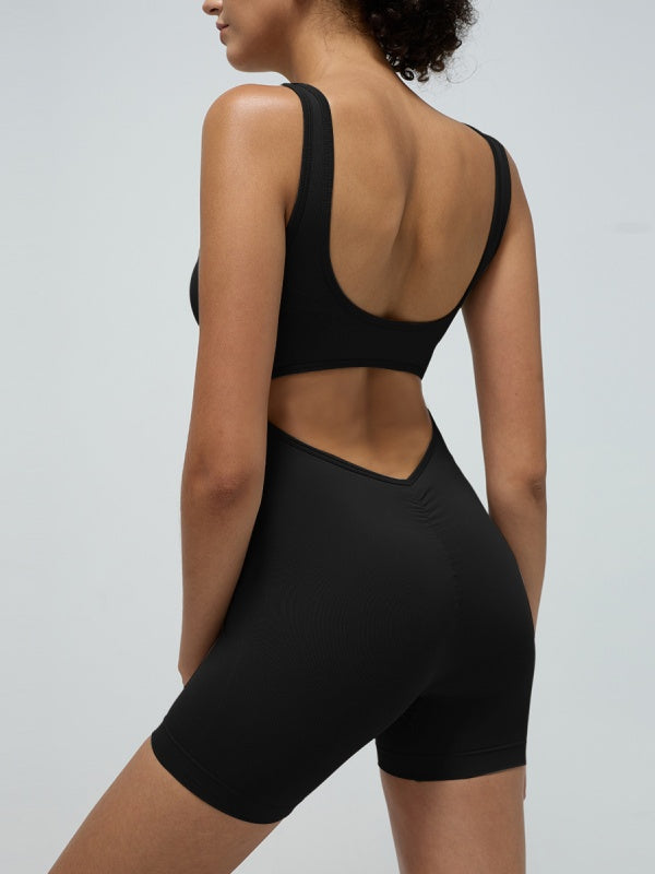Flexvibe Backless Sports Bodysuit - Stretchy Breathable Moisture-Wicking Workout Wear