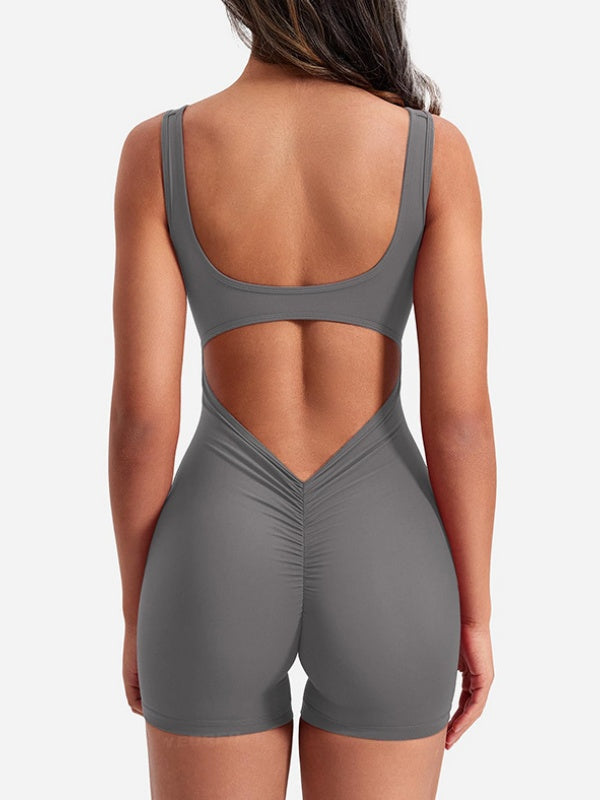 Flexvibe Backless Sports Bodysuit - Stretchy Breathable Moisture-Wicking Workout Wear