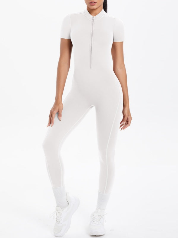 Flexvibe Open-Collar Zip Backless Gym Bodysuit - Stretchy Breathable Moisture-Wicking Wear