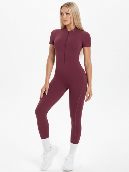 Flexvibe Open-Collar Zip Backless Gym Bodysuit | Stretchy, Breathable, S–XL, 4 Colors