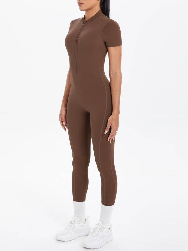 Flexvibe Open-Collar Zip Backless Gym Bodysuit - Stretchy Breathable Moisture-Wicking Wear