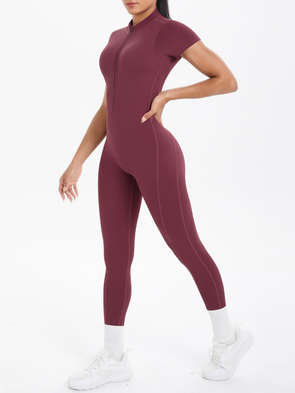 Flexvibe Open-Collar Zip Backless Gym Bodysuit - Stretchy Breathable Moisture-Wicking Wear