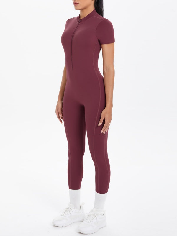 Flexvibe Open-Collar Zip Backless Gym Bodysuit - Stretchy Breathable Moisture-Wicking Wear
