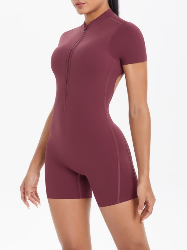 Flexvibe Hollow-Out Backless Jumpsuit - Short Sleeve Zippered Stylish Women’s Casual Wear