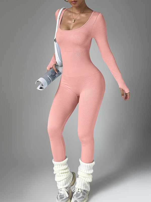 Flexvibe Sweat-Wicking Long-Sleeve Yoga Onesie - Fitted Curve-Accentuating Gym Casual Wear