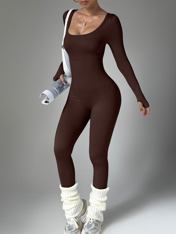 Flexvibe Sweat-Wicking Long-Sleeve Yoga Onesie - Fitted Curve-Accentuating Gym Casual Wear