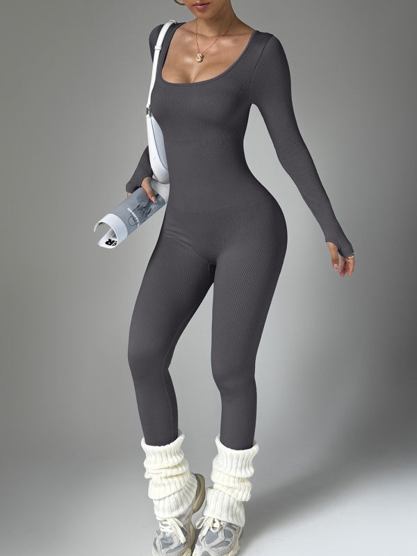 Flexvibe Sweat-Wicking Long-Sleeve Yoga Onesie - Fitted Curve-Accentuating Gym Casual Wear