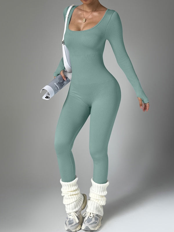 Flexvibe Sweat-Wicking Long-Sleeve Yoga Onesie - Fitted Curve-Accentuating Gym Casual Wear