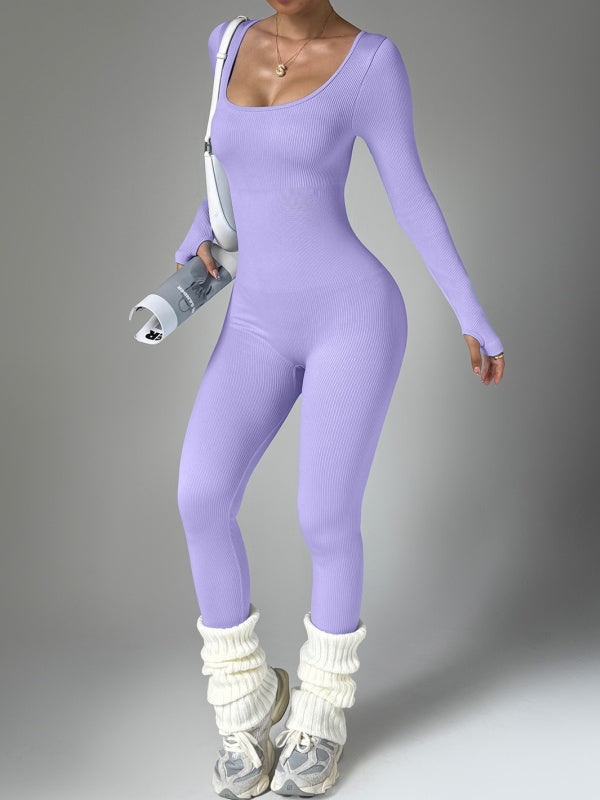 Flexvibe Sweat-Wicking Long-Sleeve Yoga Onesie - Fitted Curve-Accentuating Gym Casual Wear