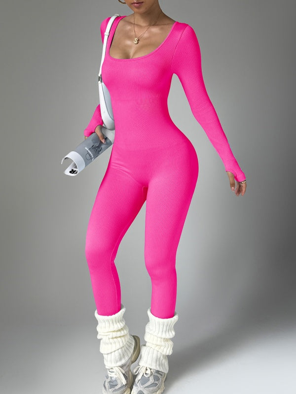 Flexvibe Sweat-Wicking Long-Sleeve Yoga Onesie - Fitted Curve-Accentuating Gym Casual Wear