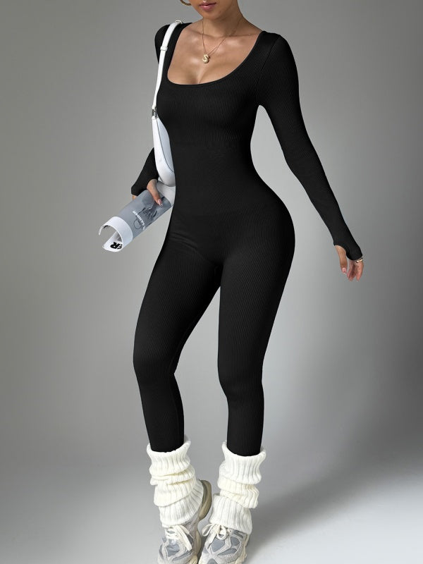 Flexvibe Sweat-Wicking Long-Sleeve Yoga Onesie - Fitted Curve-Accentuating Gym Casual Wear