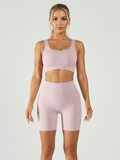 Flexvibe Ribbed Bra High-Waist Short Yoga Set - Stretchy Supportive Moisture-Wicking Activewear