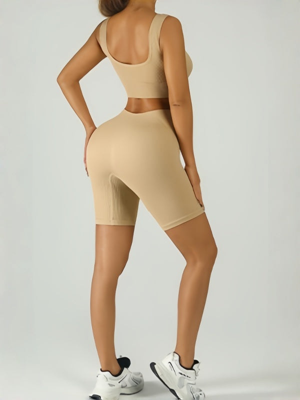 Flexvibe Ribbed Bra High-Waist Short Yoga Set - Stretchy Supportive Moisture-Wicking Activewear