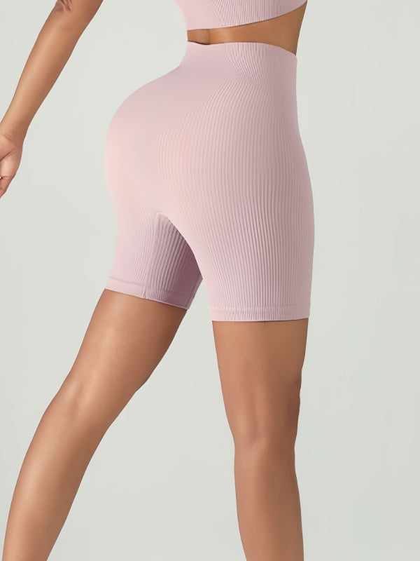 Flexvibe Ribbed Bra High-Waist Short Yoga Set - Stretchy Supportive Moisture-Wicking Activewear