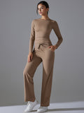 Flexvibe Stretchy Drawstring Wide-Leg Pants Set - Skin-Friendly Long-Sleeve Versatile Athletic Wear