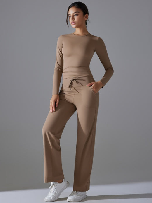 Flexvibe Stretchy Drawstring Wide-Leg Pants Set | Long-Sleeve, Skin-Friendly, S–XL