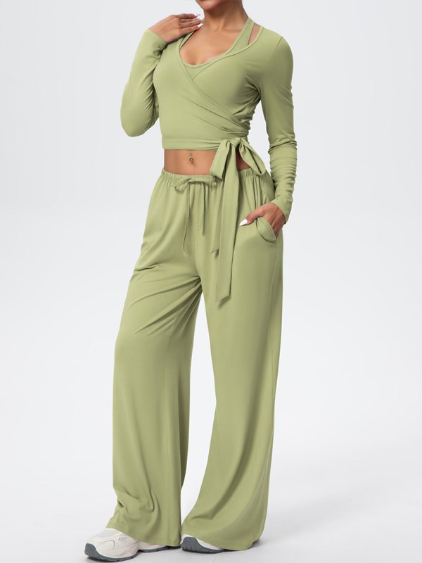 Flexvibe Soft Tie Wrap 3-Piece Activewear Set in Green