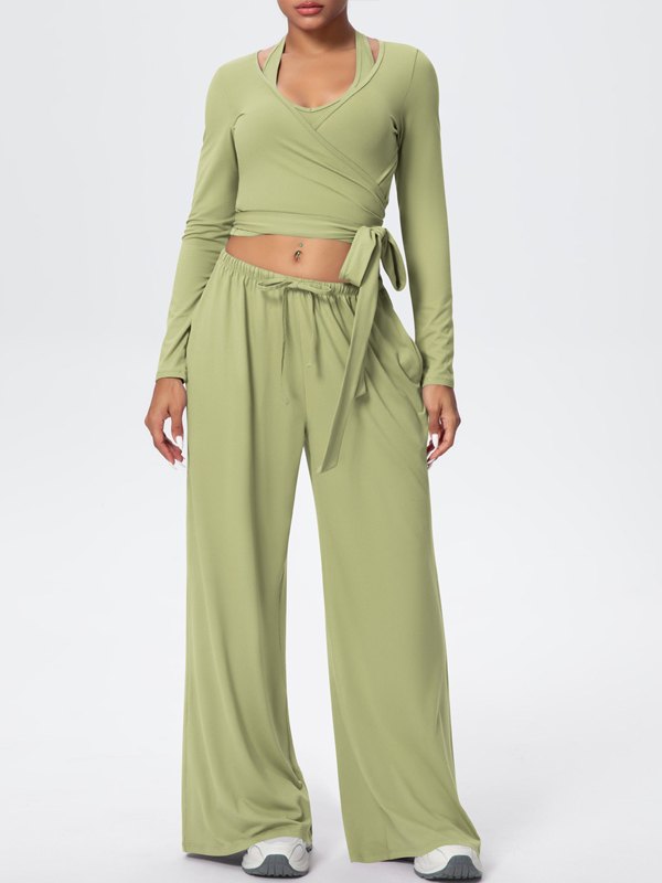 Flexvibe Soft Tie Wrap 3-Piece Activewear Set in Green
