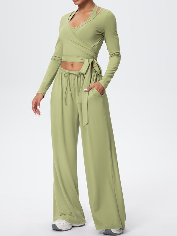 Flexvibe Soft Tie Wrap 3-Piece Activewear Set in Green