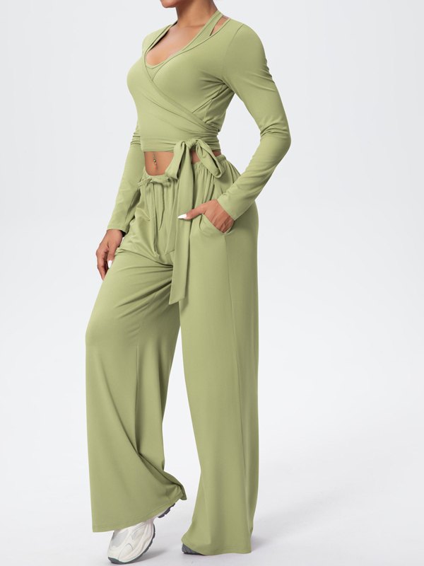 Flexvibe Soft Tie Wrap 3-Piece Activewear Set in Green