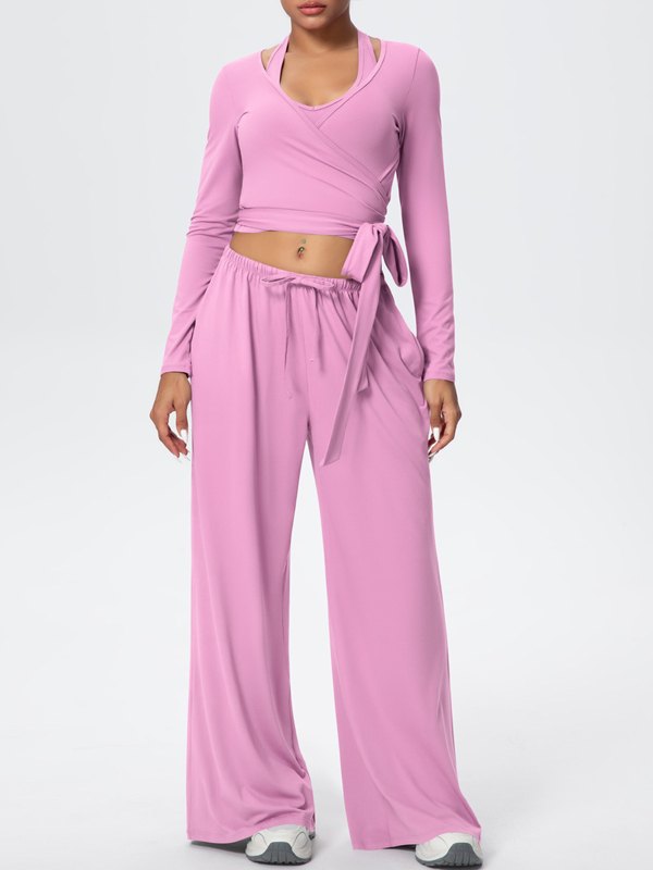 Flexvibe Soft Tie Wrap 3-Piece Activewear Set in Pink