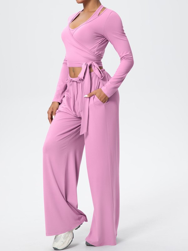 Flexvibe Soft Tie Wrap 3-Piece Activewear Set in Pink