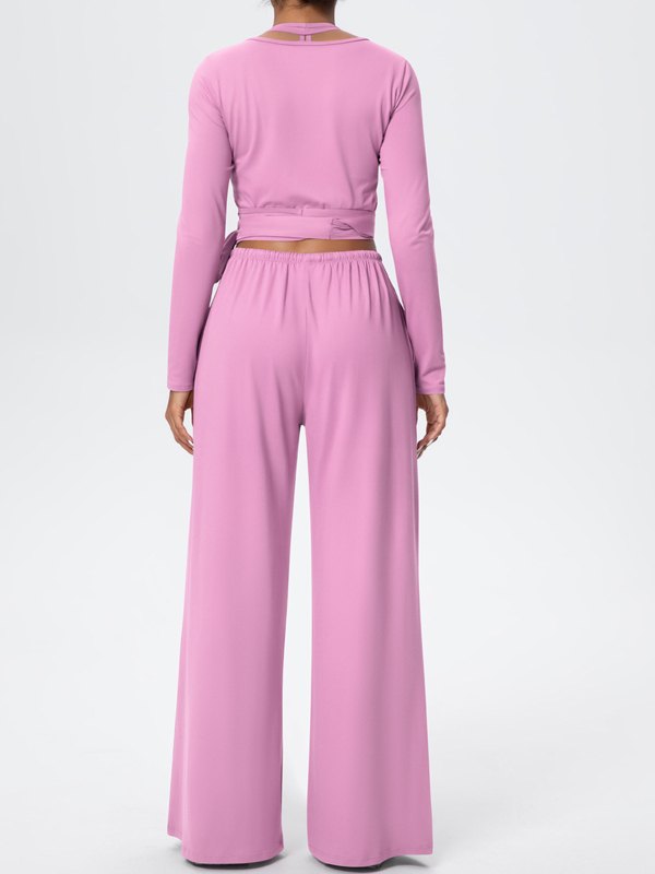 Flexvibe Soft Tie Wrap 3-Piece Activewear Set in Pink