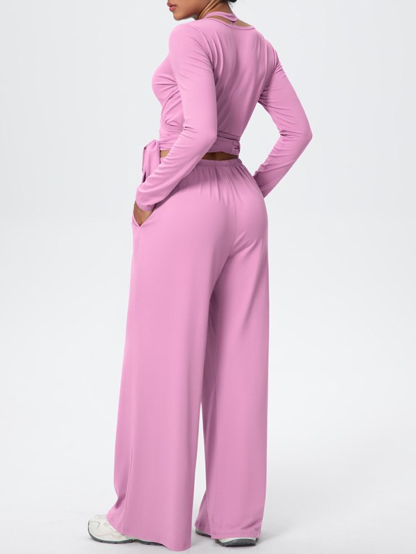 Flexvibe Soft Tie Wrap 3-Piece Activewear Set in Pink