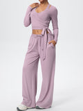 Flexvibe Soft Tie Wrap 3-Piece Activewear Set in Purple