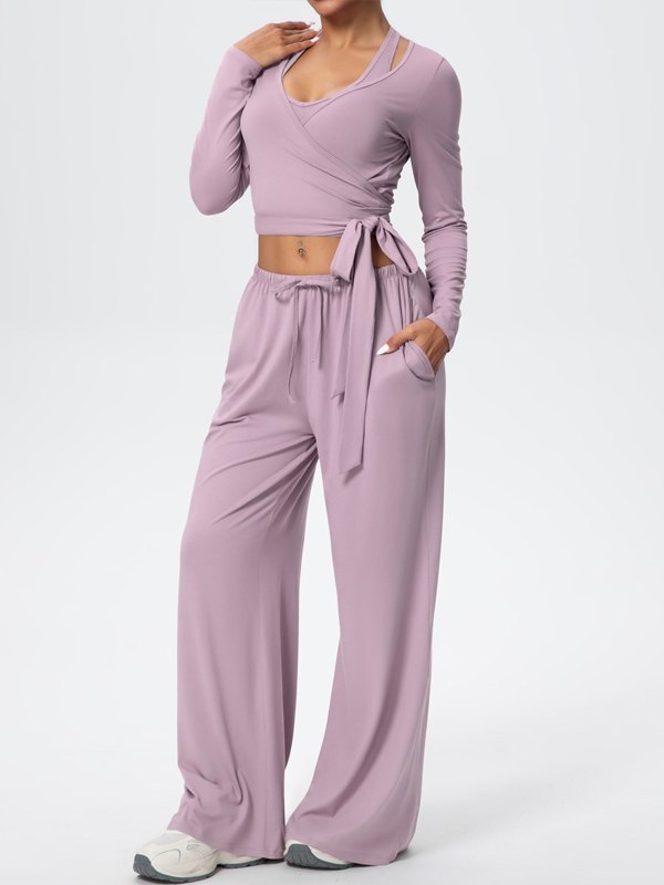 Flexvibe Soft Tie Wrap 3-Piece Activewear Set in Purple