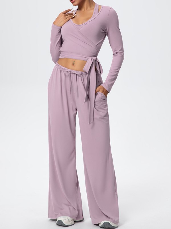 Flexvibe Soft Tie Wrap 3-Piece Activewear Set in Purple