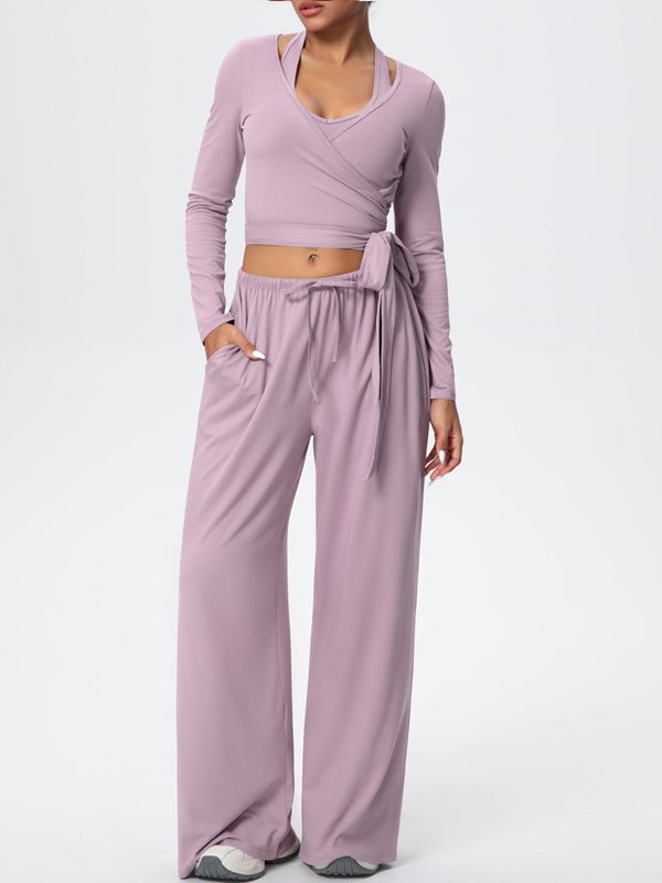 Flexvibe Soft Tie Wrap 3-Piece Activewear Set in Purple