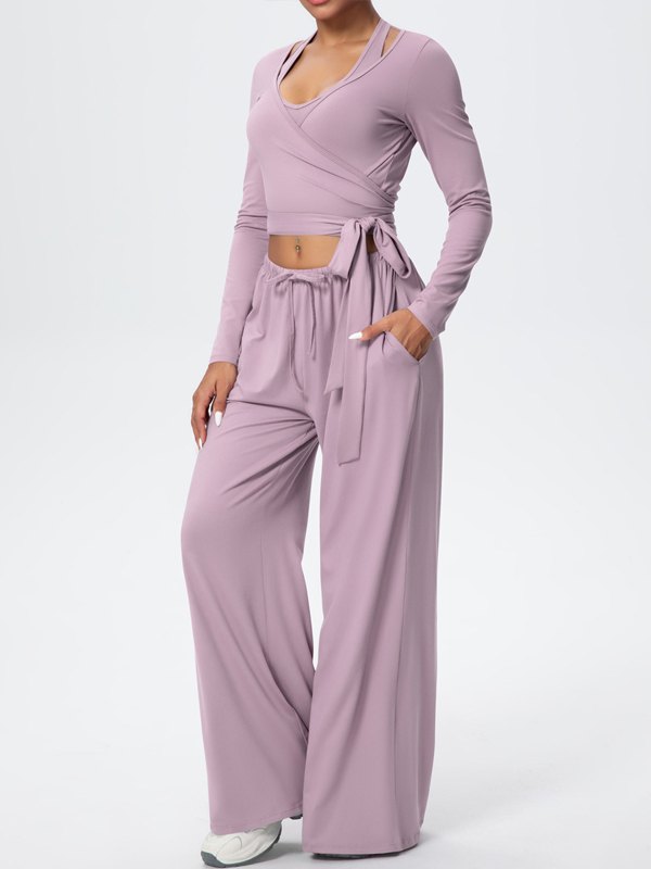 Flexvibe Soft Tie Wrap 3-Piece Activewear Set in Purple