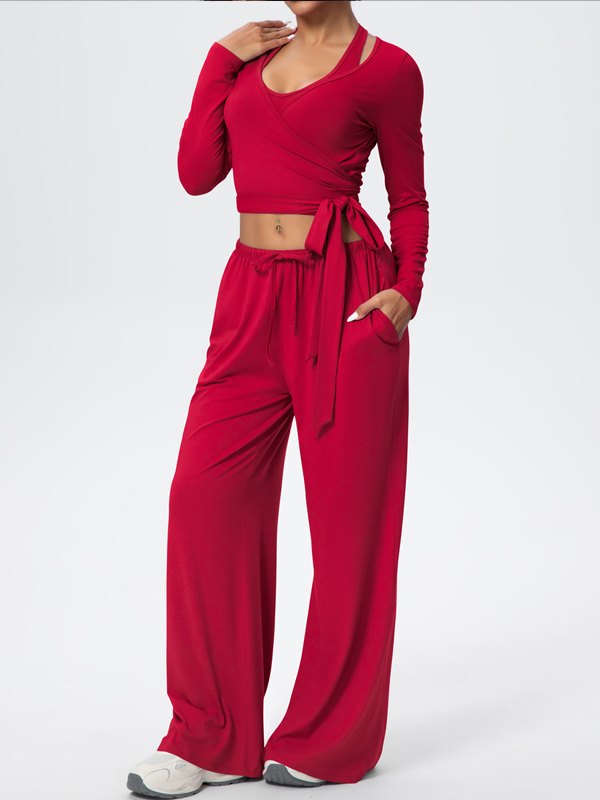 Flexvibe Soft Tie Wrap 3-Piece Activewear Set in Red