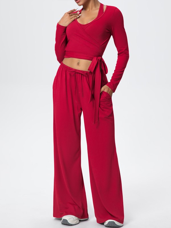 Flexvibe Soft Tie Wrap 3-Piece Activewear Set in Red