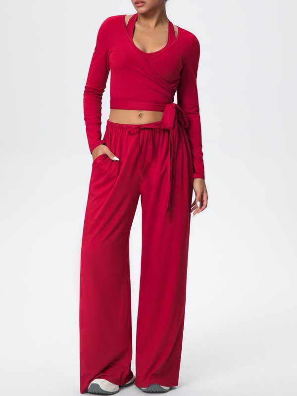 Flexvibe Soft Tie Wrap 3-Piece Activewear Set in Red
