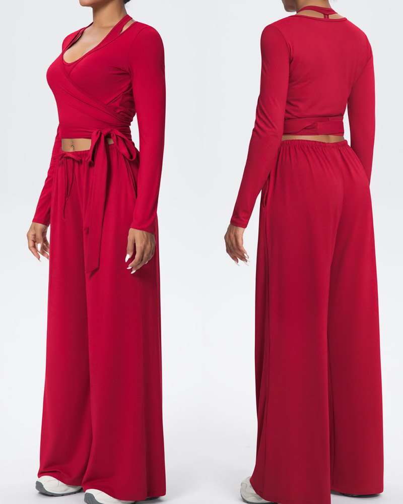 Flexvibe Soft Tie Wrap 3-Piece Activewear Set in Red